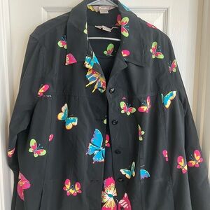 TanJay Black Jacket and Blouse Set with Vibrant Butterfly Print